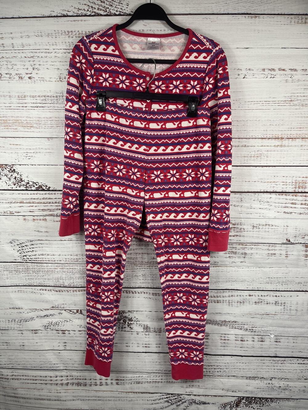 Vineyard Vines Pajama Set Women's Size S Red Fair Isle Whale Thermal Sleepwear
